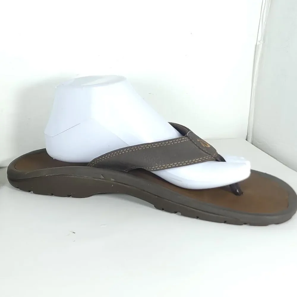 Olukai Men's Ohana US11 Brown Slip On Flat Thong Sandals